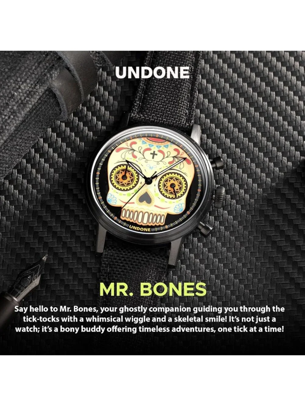 Undone Urban Collection Chronograph Mens Skeleton Dial Black Leather Strap Analo